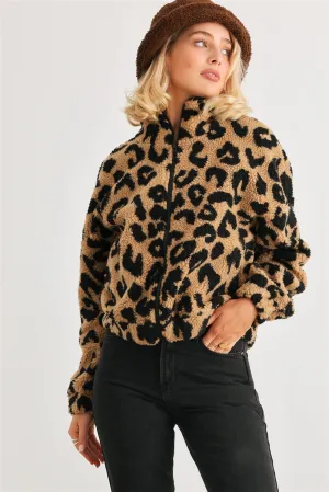 Leopard Teddy Zip-up Two Pocket Jacket - 2 colors