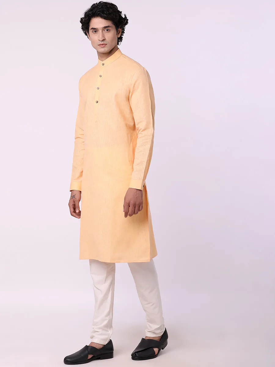 Light Orange Self Textured Modi Kurta | JadeBlue