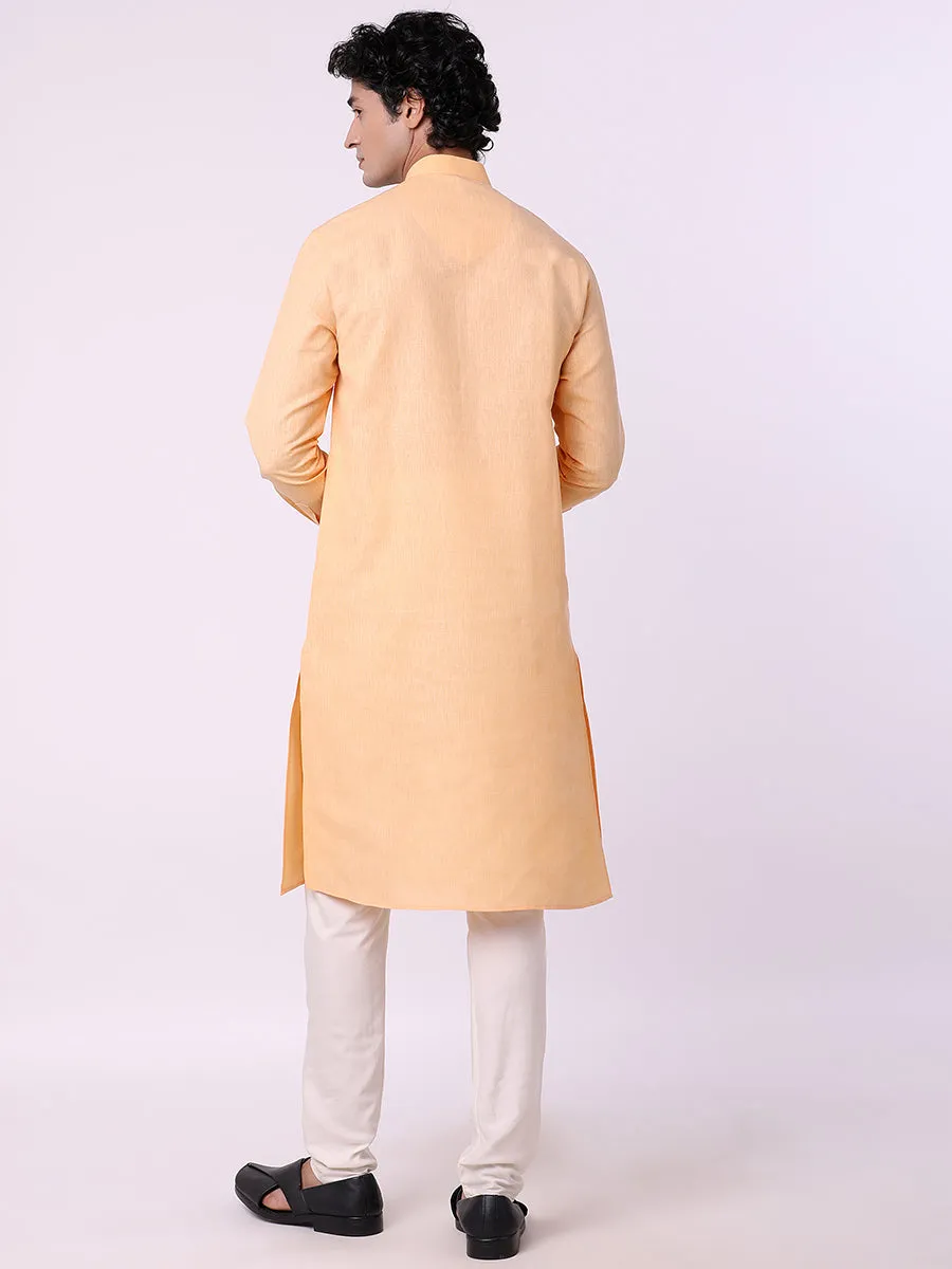 Light Orange Self Textured Modi Kurta | JadeBlue