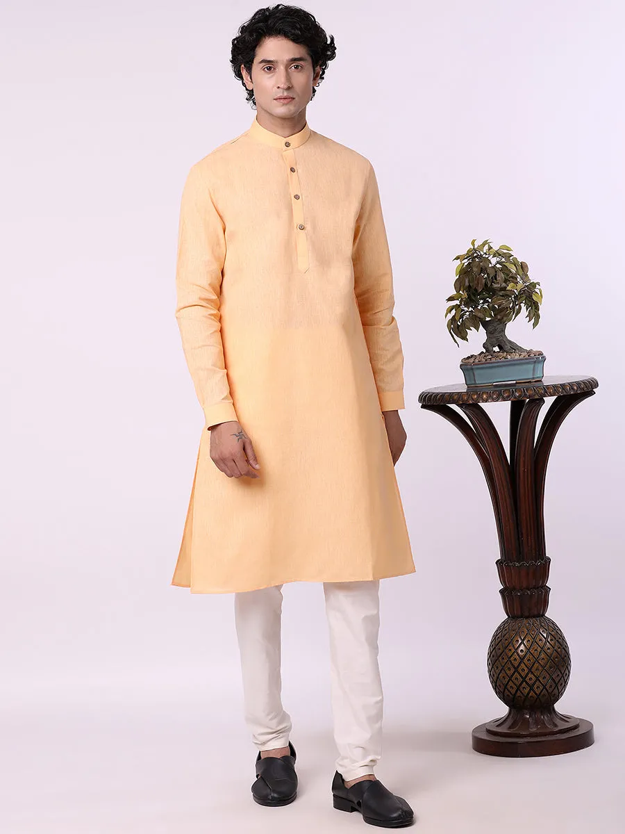 Light Orange Self Textured Modi Kurta | JadeBlue