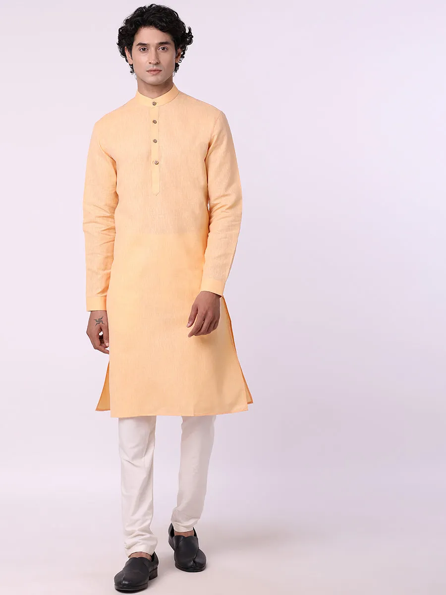 Light Orange Self Textured Modi Kurta | JadeBlue