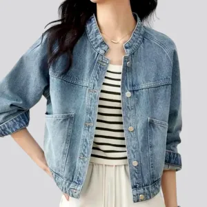 Light-wash sanded jean jacket for women