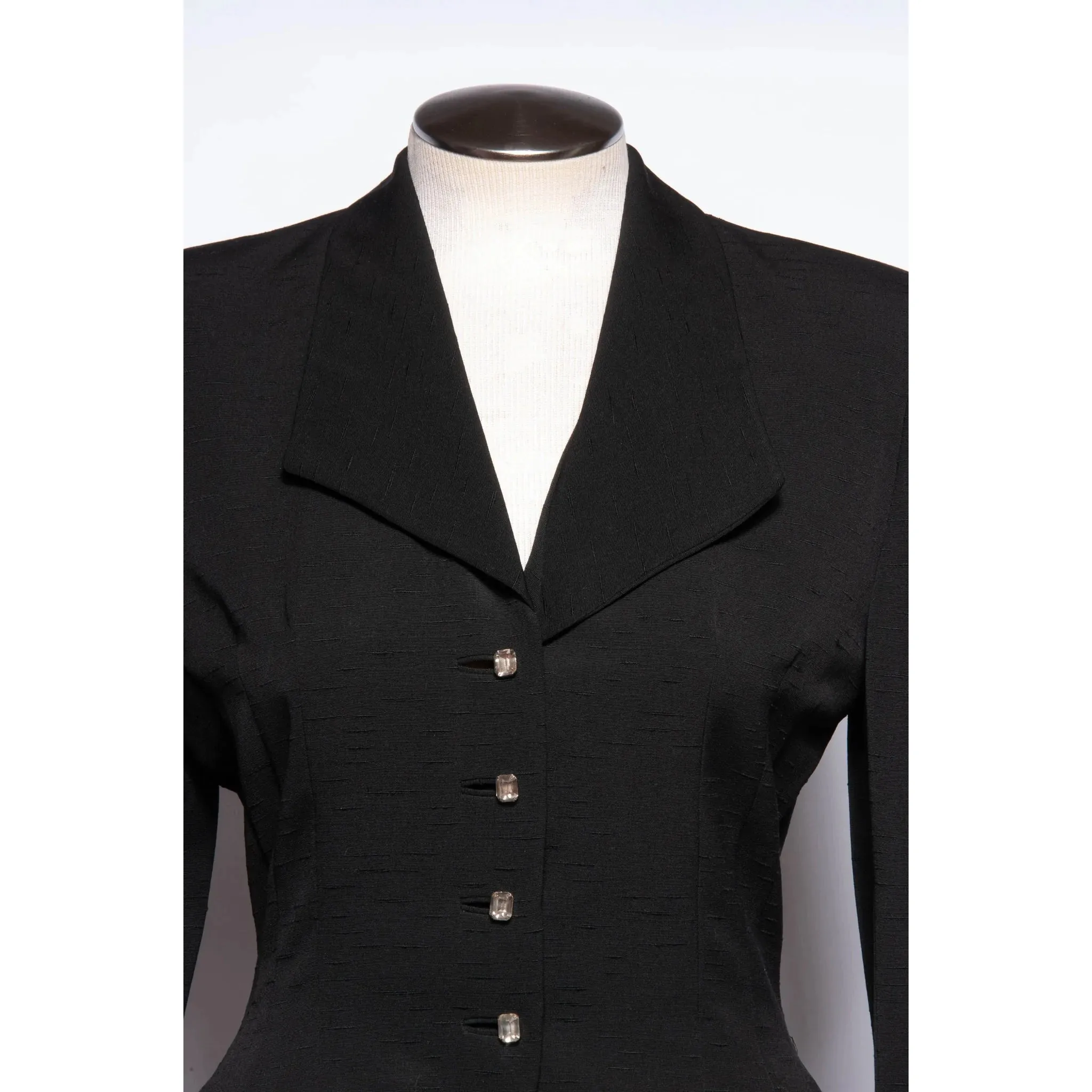 LILLI ANN DOCUMENTED 1953 Black Ripple Wool "New Look" Skirt Suit | Size M/L