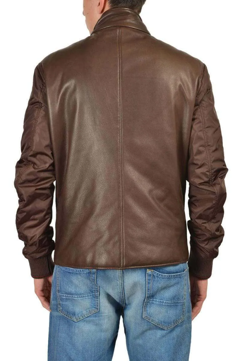 Men Brown Branded Motorbike Pockets Leather Jacket, Classic Trendy Scooter Fashion Zipper Jacket