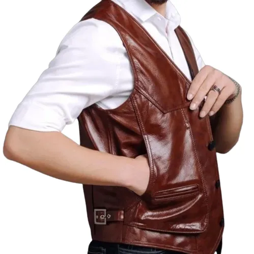 Men's Brown Leather Vest - 100% Genuine Leather Dress Vest