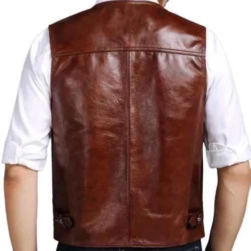 Men's Brown Leather Vest - 100% Genuine Leather Dress Vest