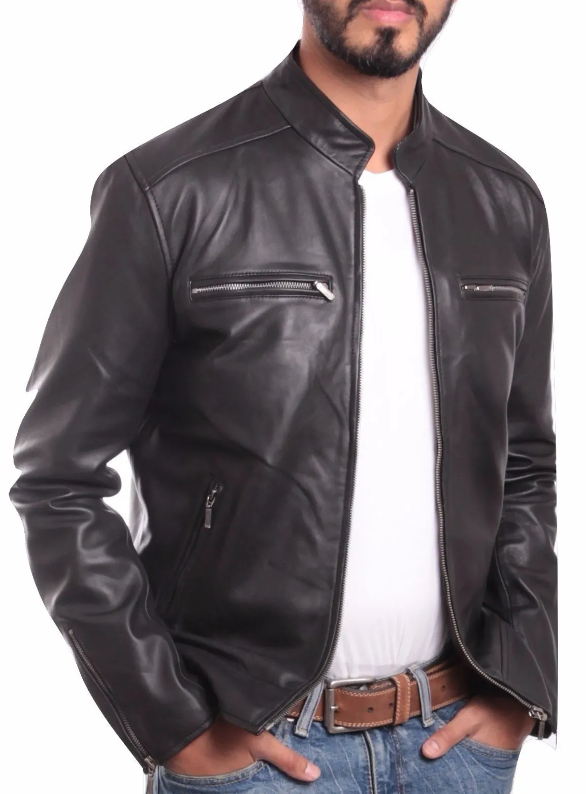 Mens Corporate Leather Jacket Black - Discounted