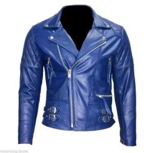 Men's New Blue Branded Motorbike Leather Jacket, Classic Trendy Scooter Fashion Jacket