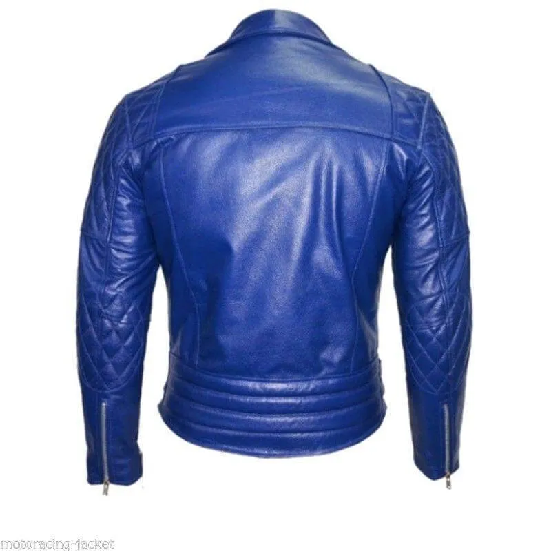 Men's New Blue Branded Motorbike Leather Jacket, Classic Trendy Scooter Fashion Jacket