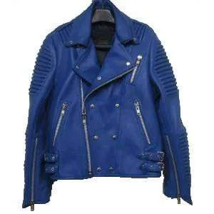 Men's New Blue Padded Motorbike Leather Jacket, Classic Trendy Scooter Fashion Jacket