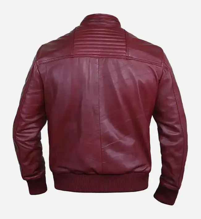 Men's Red Leather Bomber Jacket