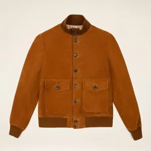 Men's Soft Brown Suede Leather Bomber Jacket