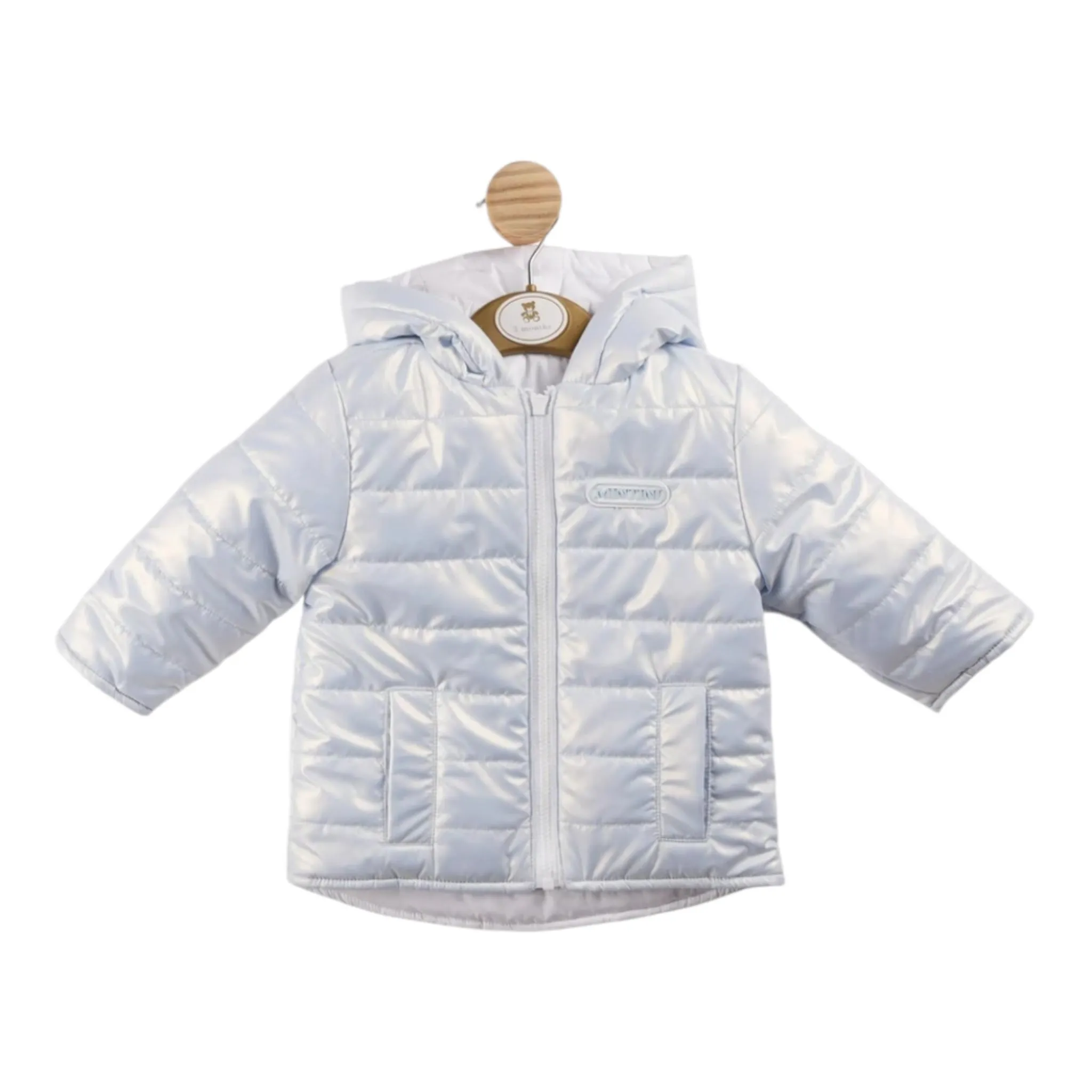 Mintini - Reversible padded jacket with hood, pale blue/white