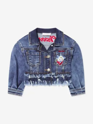 Monnalisa Girls Embroidered Cherries Denim Jacket In Blue