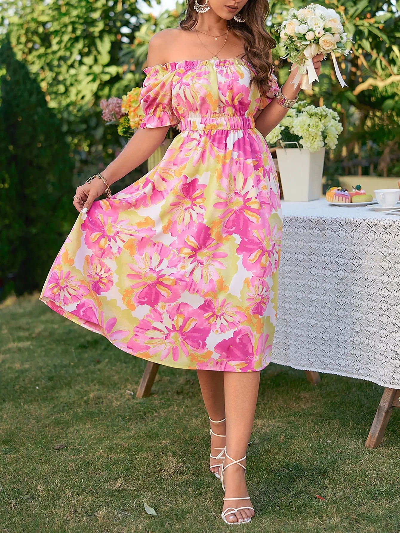 Puff Cap Sleeve Floral Spring 2023 Dress