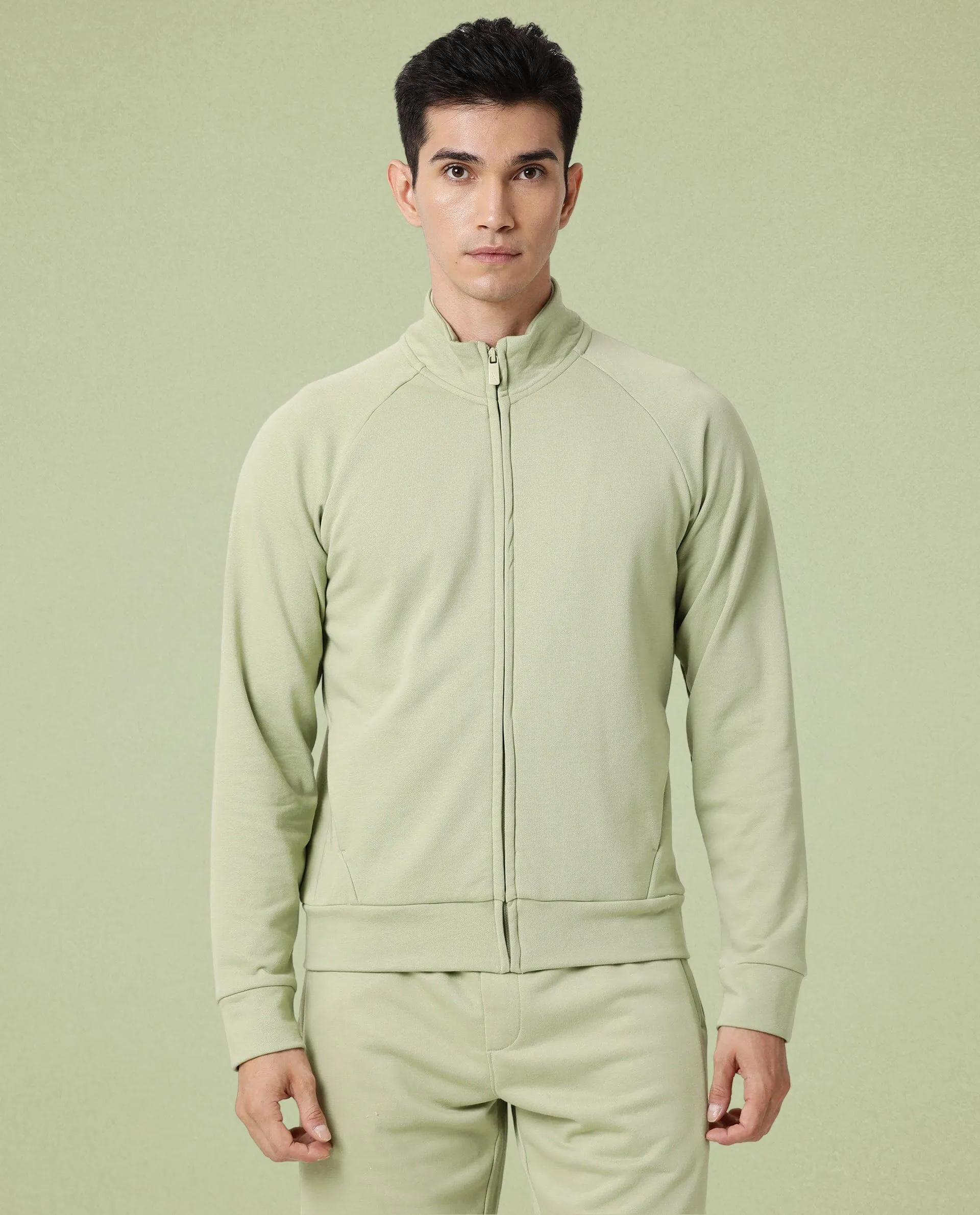 Rare Rabbit Articale Men's Azil Cardamom Green High Neck Zip-Up Jacket