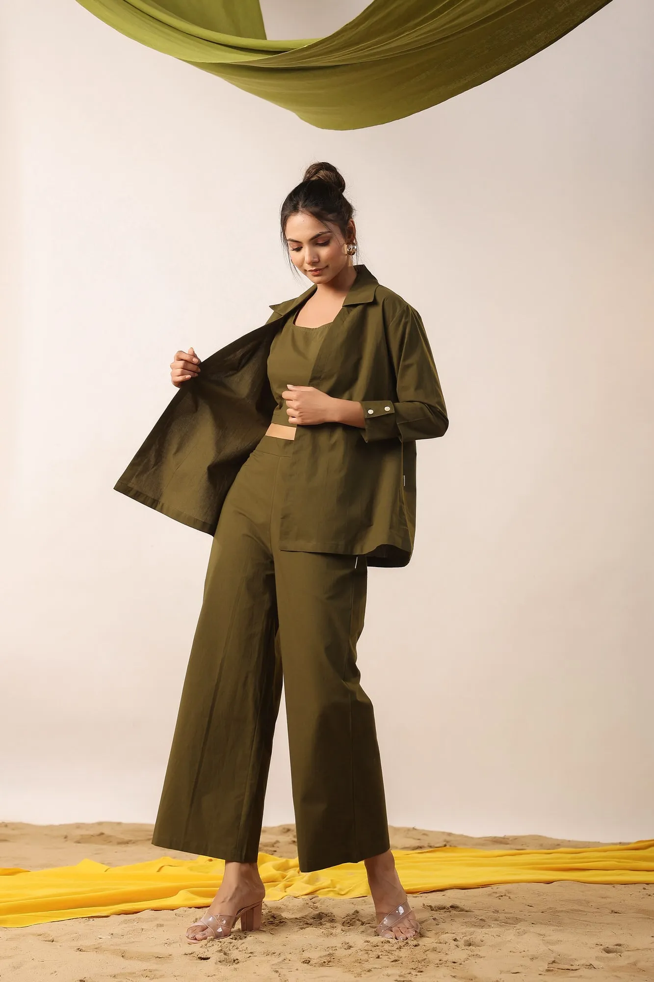 Rifle Green Cotton Three Piece Cotton Coord Set