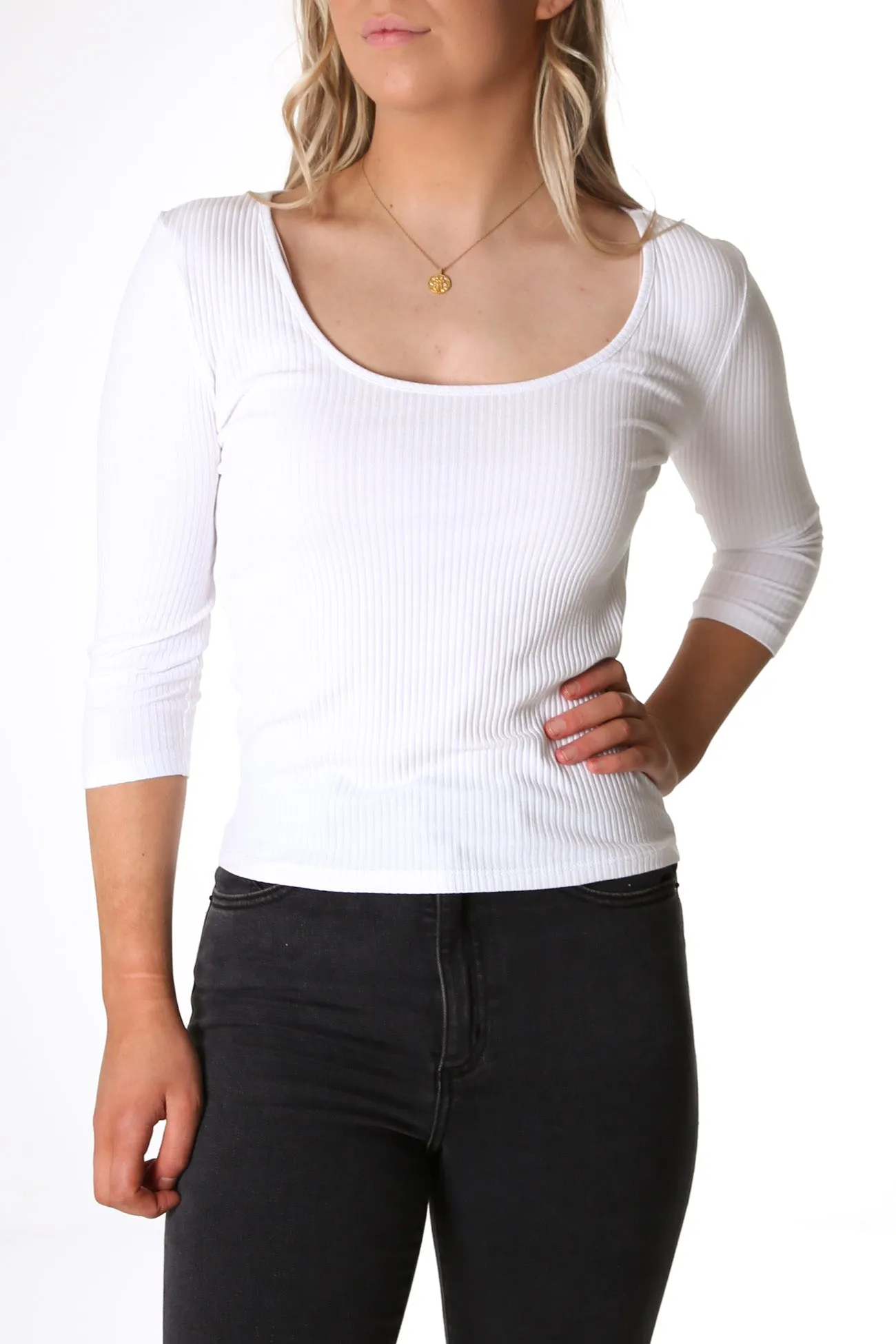 Rosa 3/4 Sleeve Rib Top White