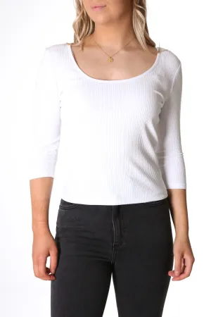 Rosa 3/4 Sleeve Rib Top White