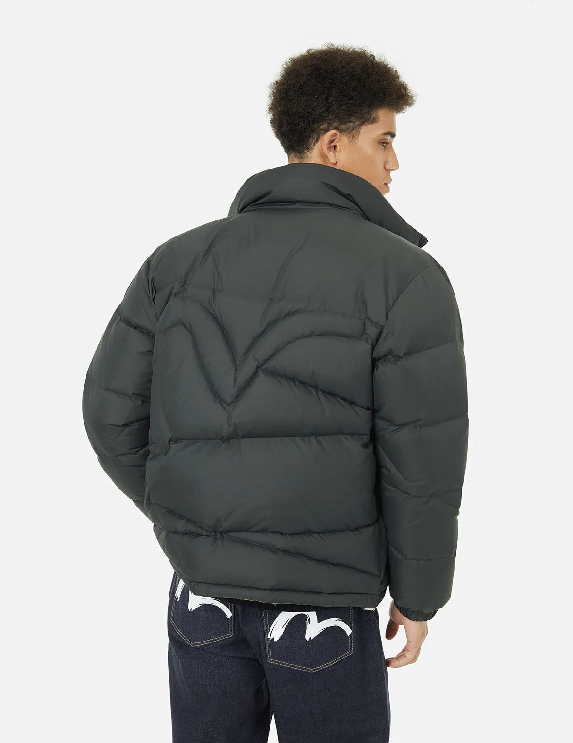 Seagull Print Loose Fit Reversible Down Jacket