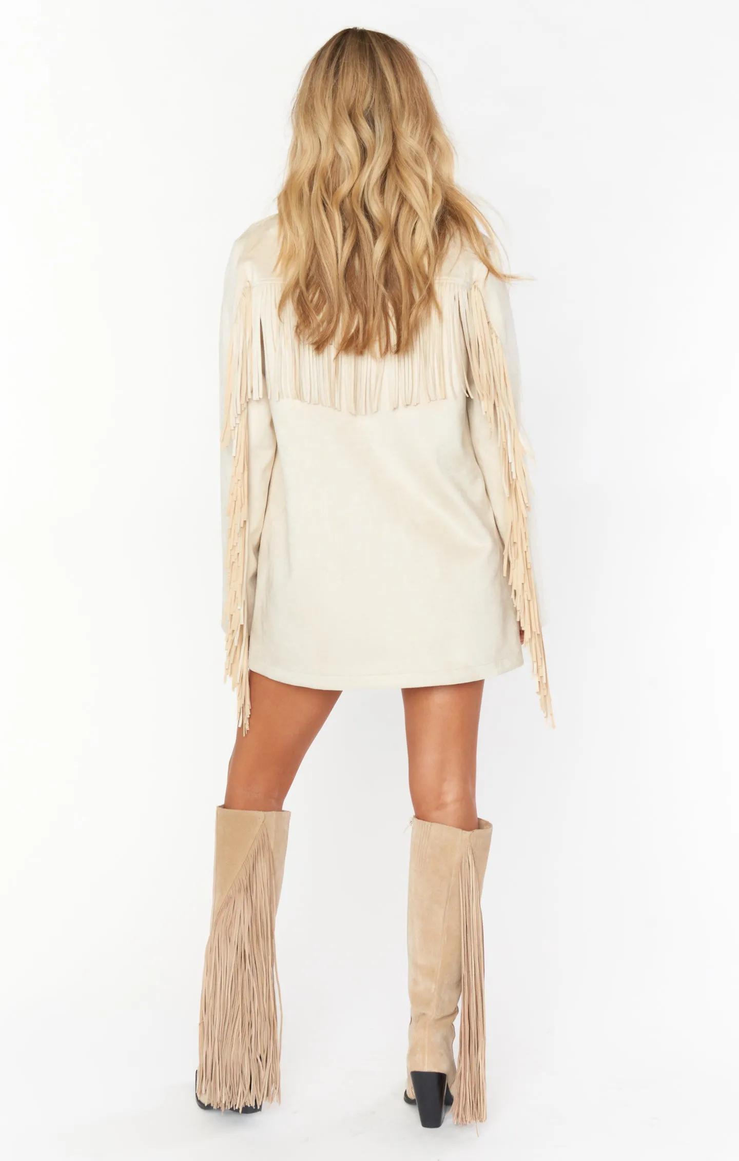 Sierra Fringe Jacket ~ Cream Faux Suede