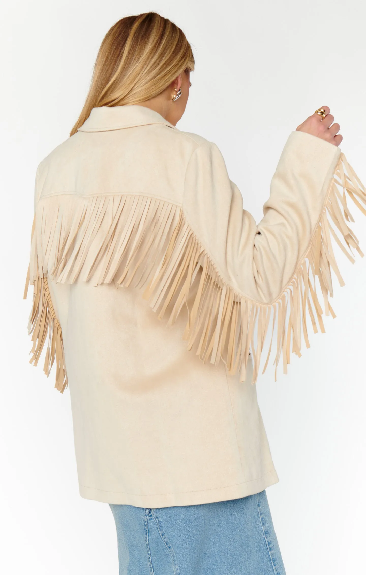 Sierra Fringe Jacket ~ Cream Faux Suede