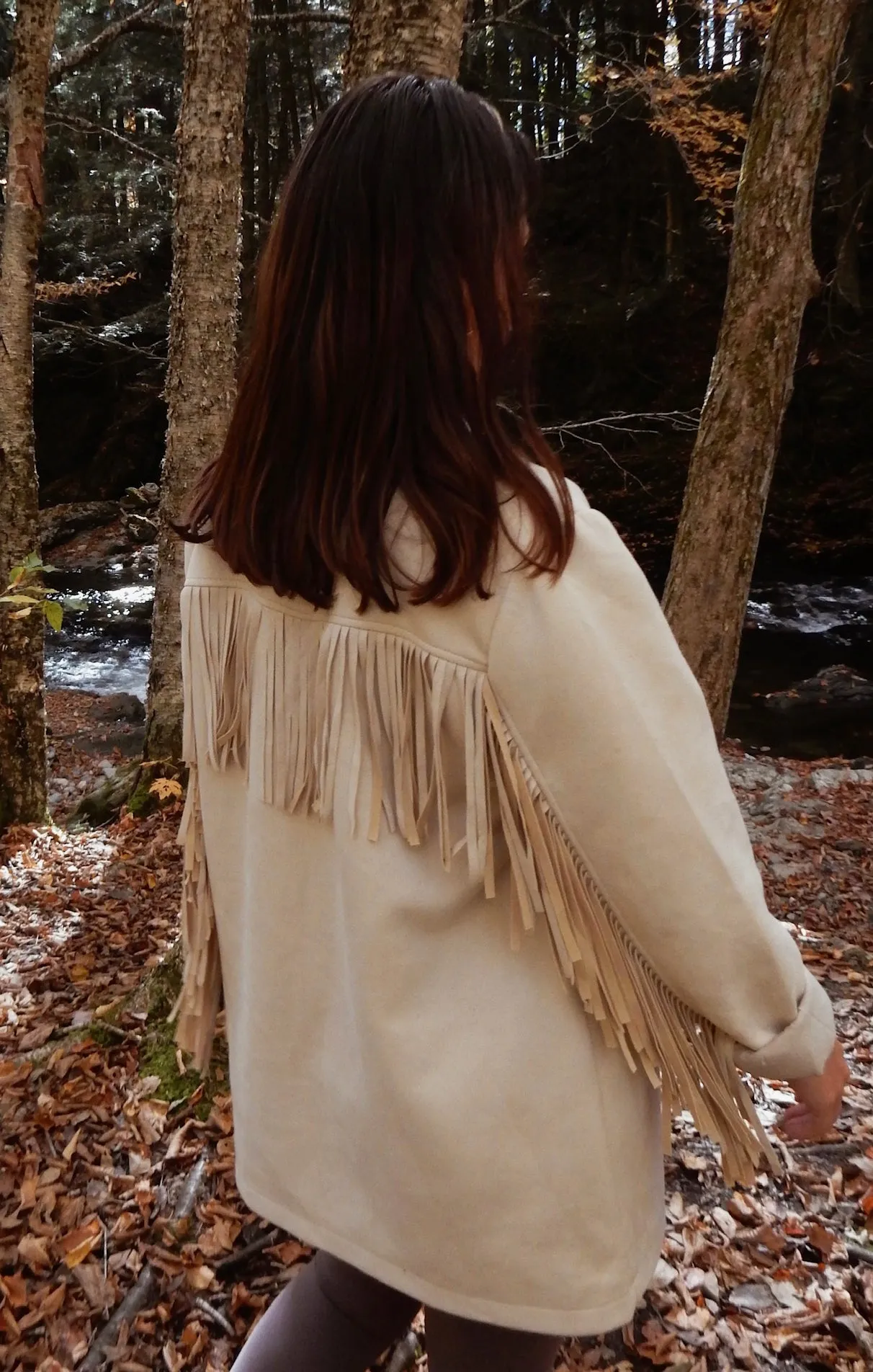 Sierra Fringe Jacket ~ Cream Faux Suede