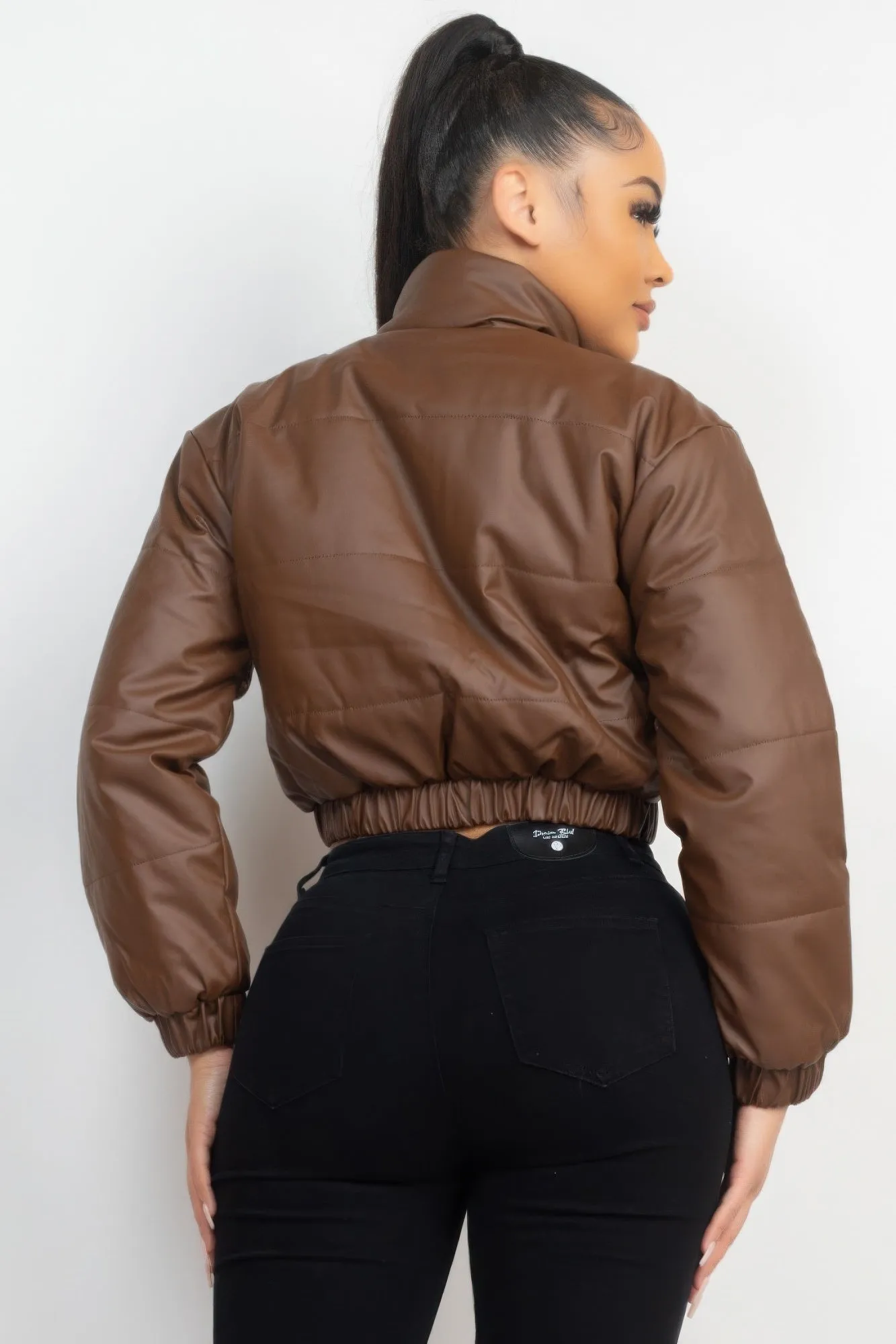 Snap Button Padded Crop Jacket