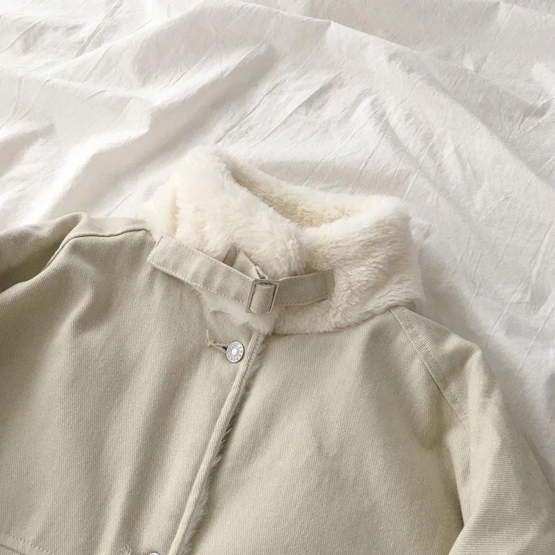 Soft Aesthetic Faux Fur Warm Lining Loose Jacket