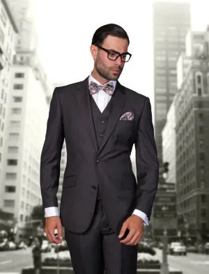 Statement 3 Piece Modern Fit Suit - Heather Charcoal | 100% Wool | Super 150's