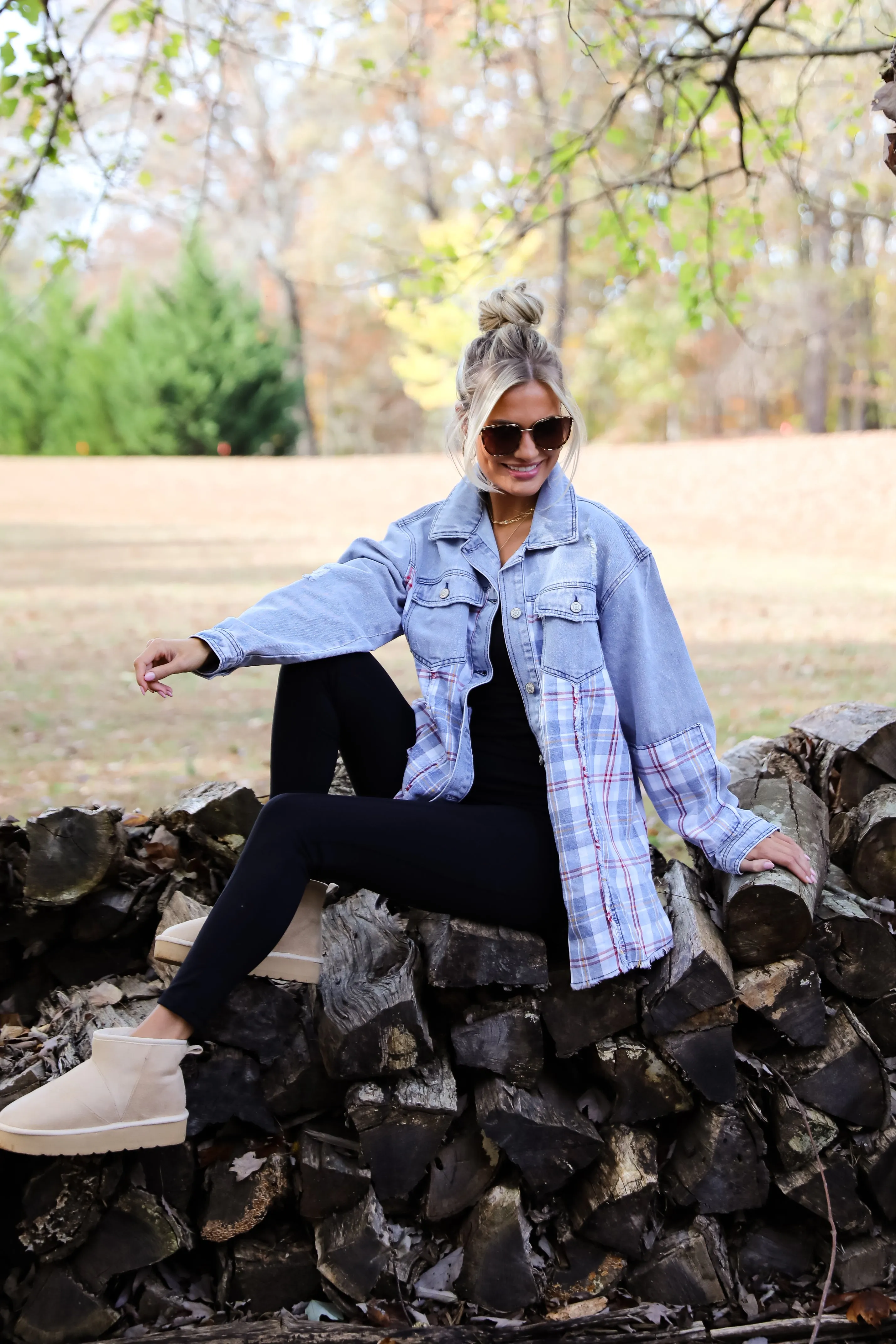 Trendy Personality Plaid Denim Shacket