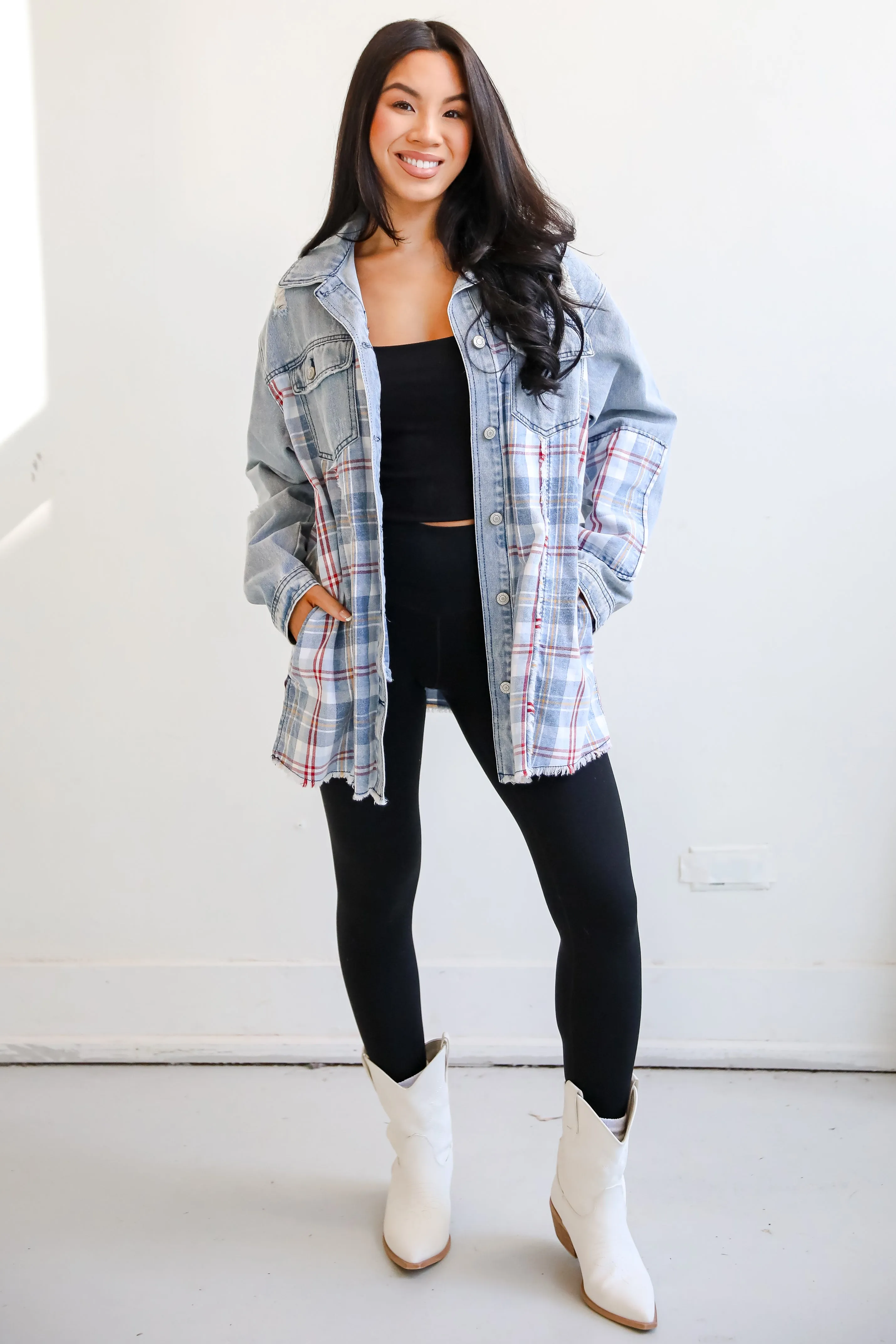 Trendy Personality Plaid Denim Shacket