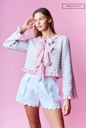 Waitlist 12/25 ♥ Willa Long Sleeve Ruffle Bow Tie Tweed Jacket Pink