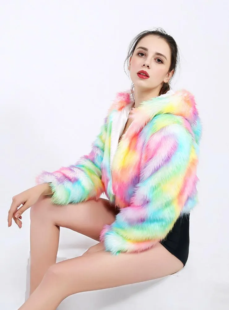 Women Faux Fur Coat Fox Cosplay Christmas Color Light