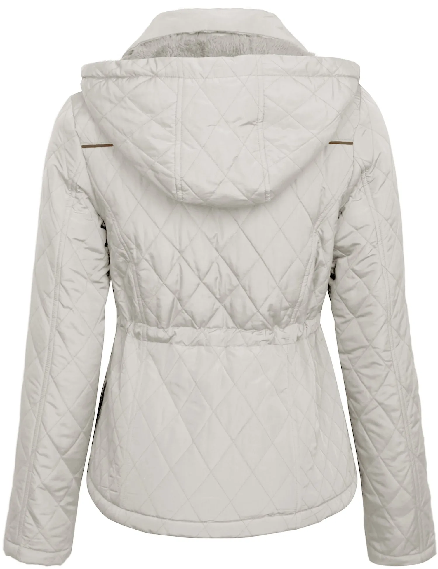 Womens Fur Lined Lightweight Zip Up Quilted Jacket with Detachable Hood