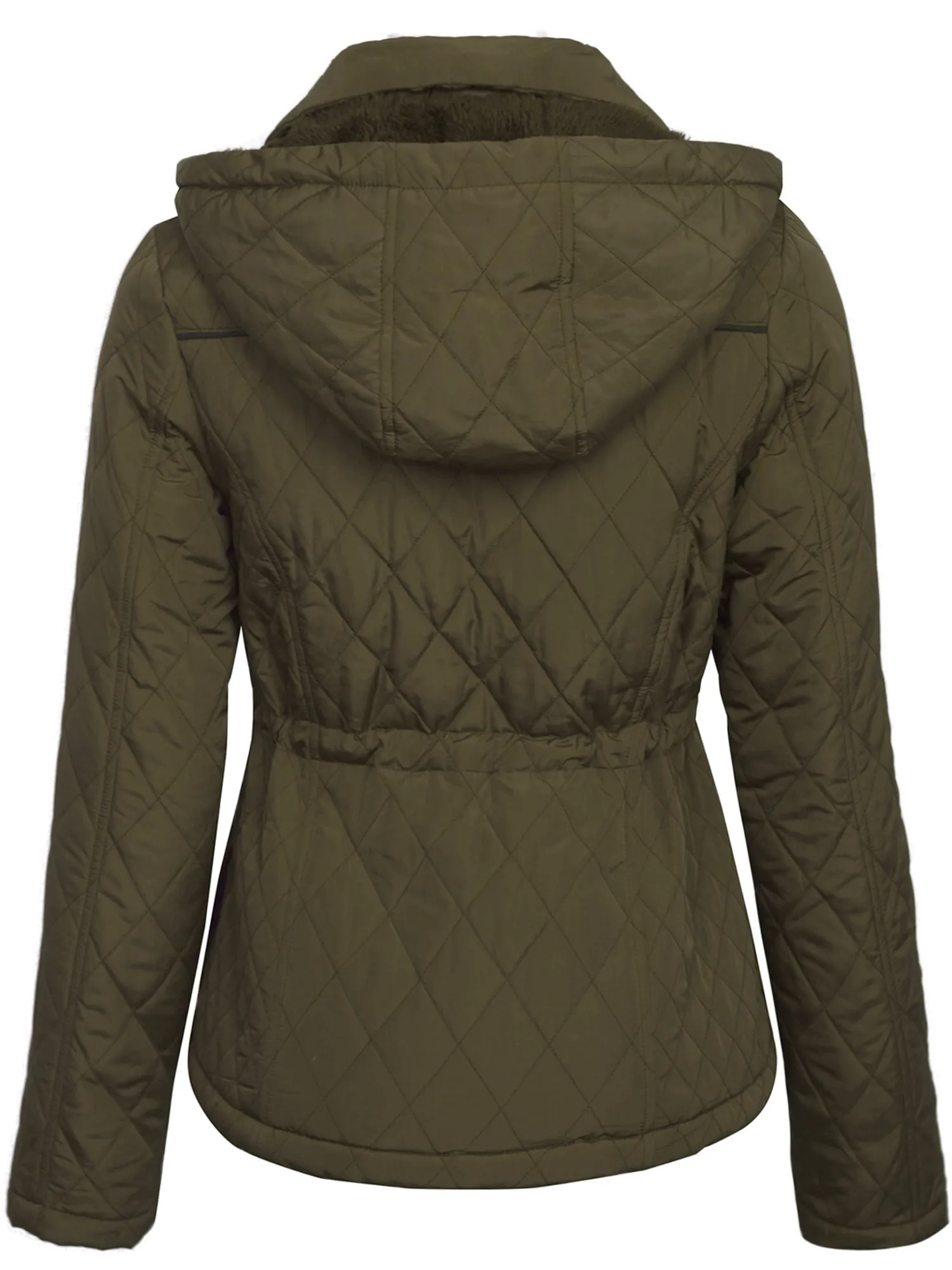 Womens Fur Lined Lightweight Zip Up Quilted Jacket with Detachable Hood