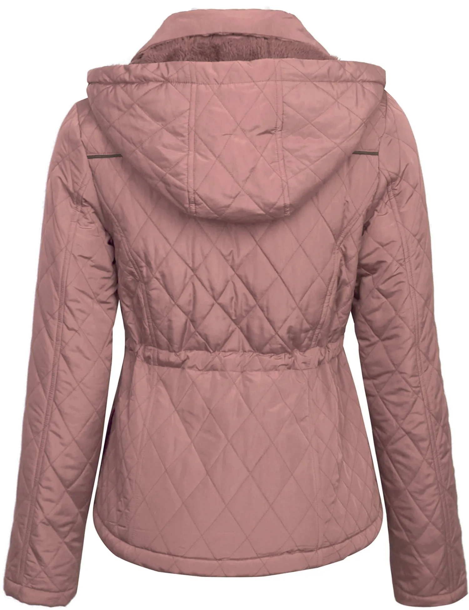 Womens Fur Lined Lightweight Zip Up Quilted Jacket with Detachable Hood