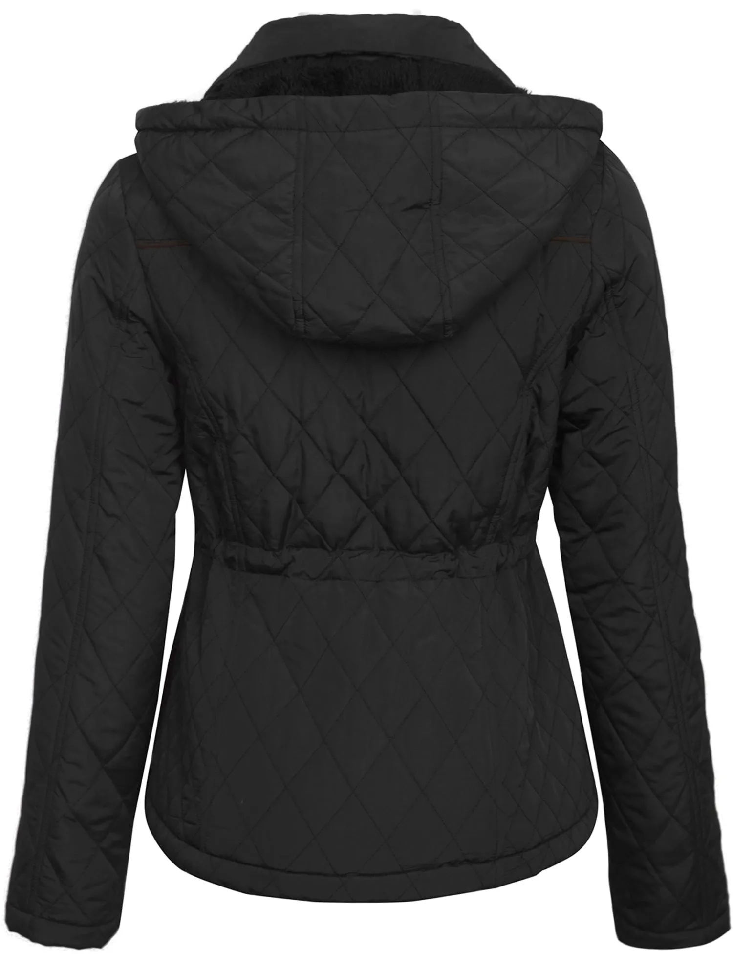 Womens Fur Lined Lightweight Zip Up Quilted Jacket with Detachable Hood