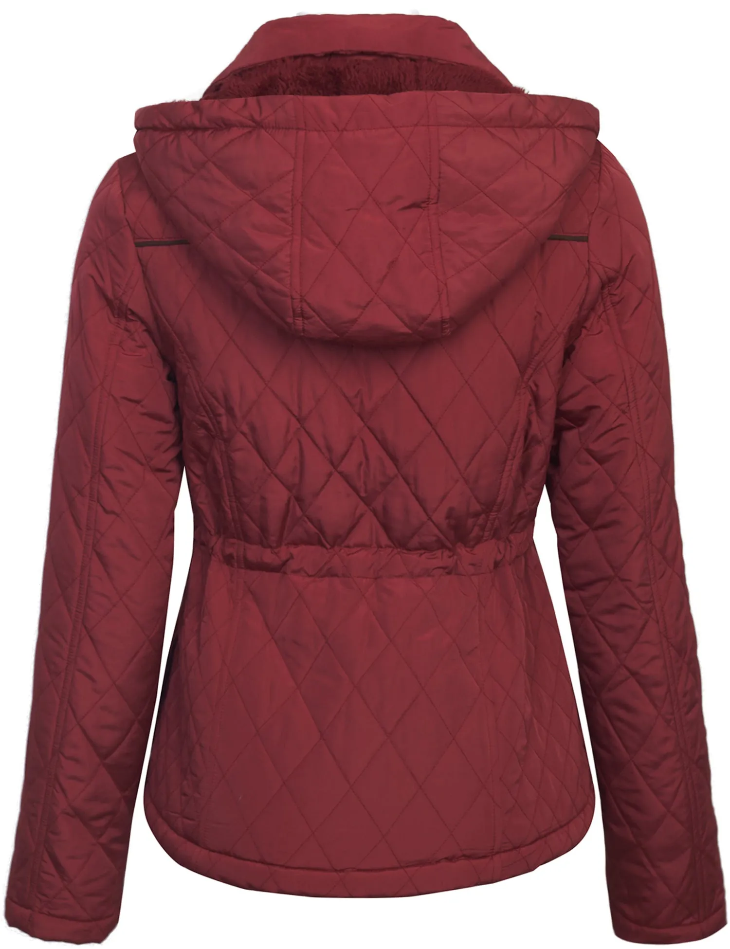 Womens Fur Lined Lightweight Zip Up Quilted Jacket with Detachable Hood