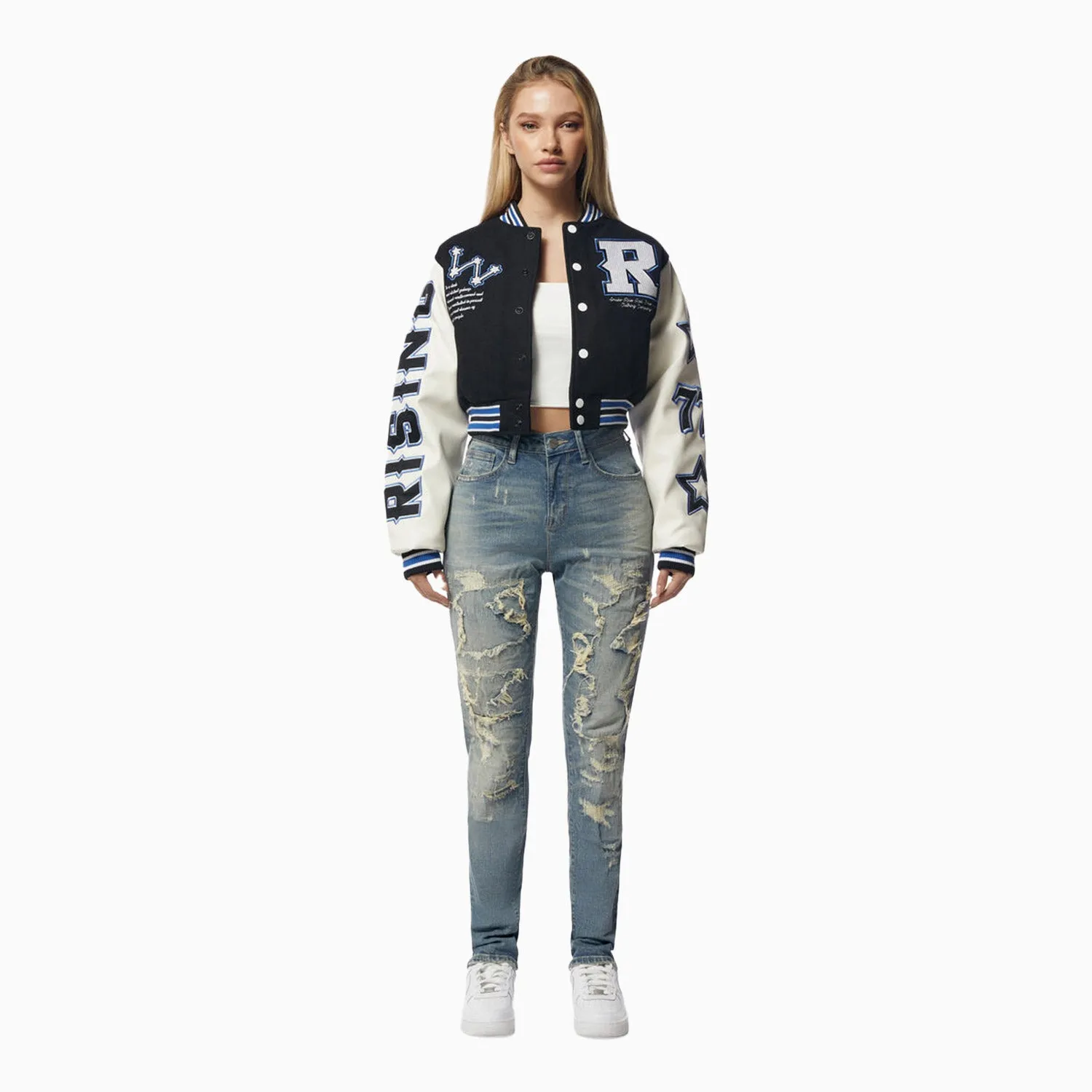 Women's Rhinestone Wool Varsity Jacket