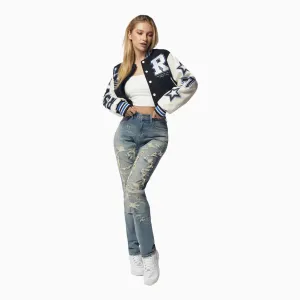 Women's Rhinestone Wool Varsity Jacket