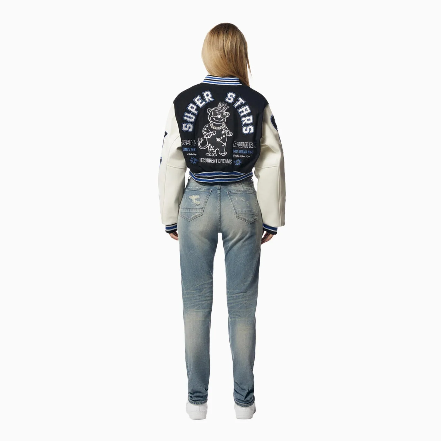 Women's Rhinestone Wool Varsity Jacket