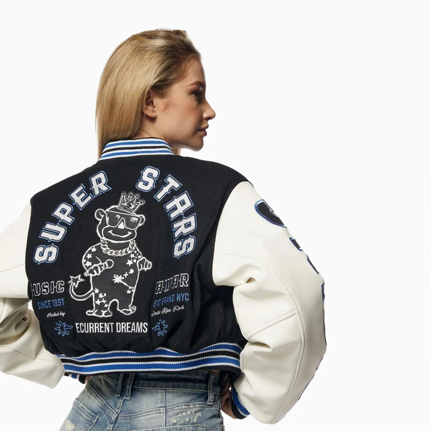 Women's Rhinestone Wool Varsity Jacket