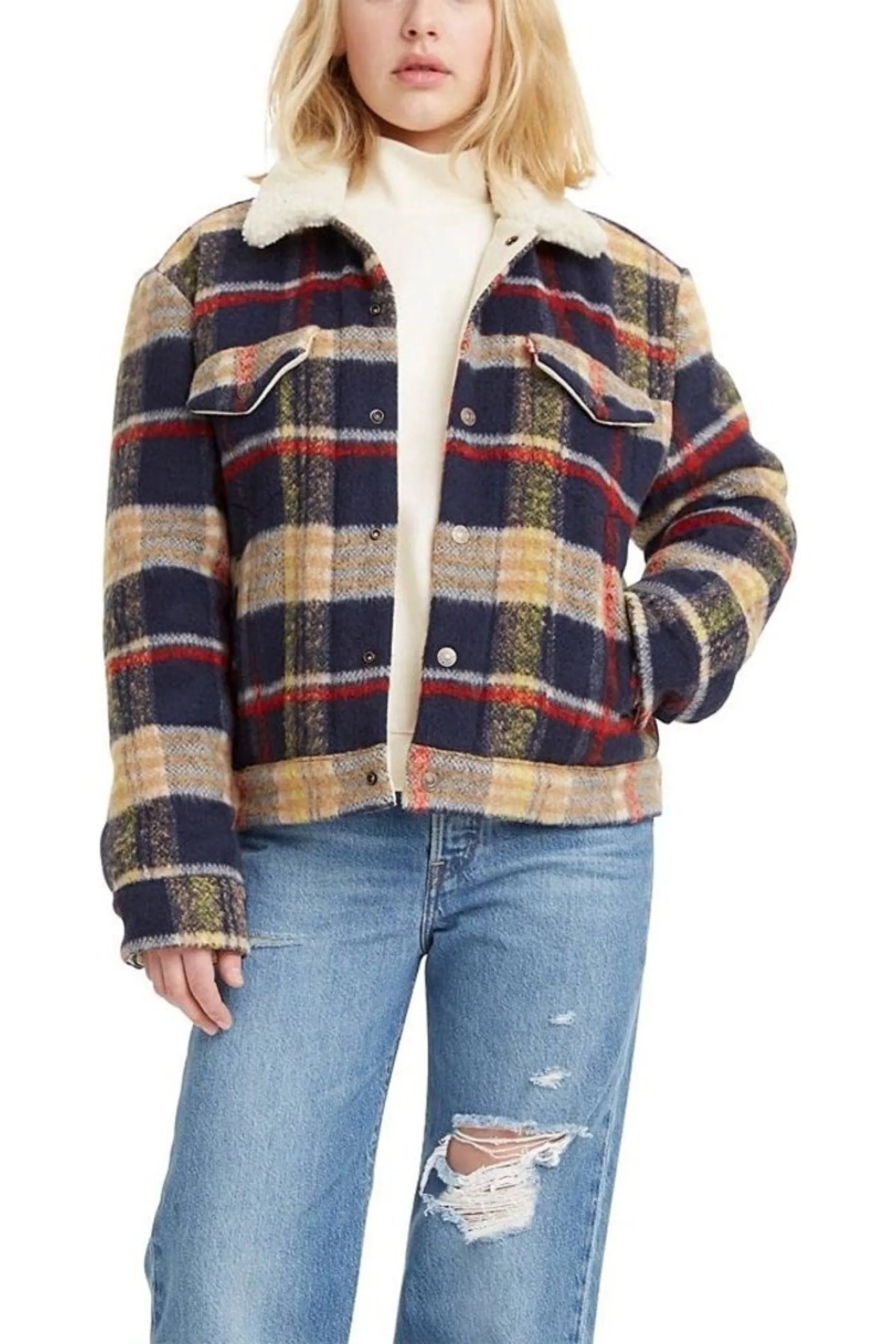 Wool Plaid Trucker Jacket