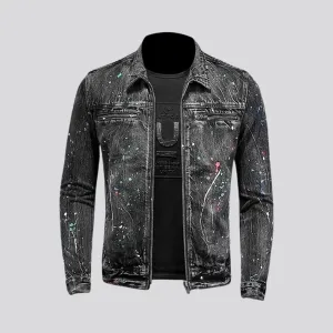 Y2k paint pattern slim men's denim jacket