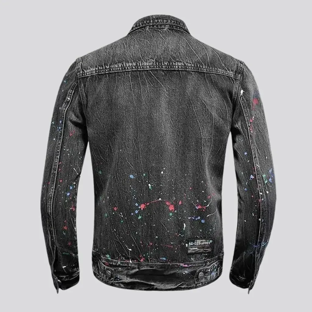 Y2k paint pattern slim men's denim jacket