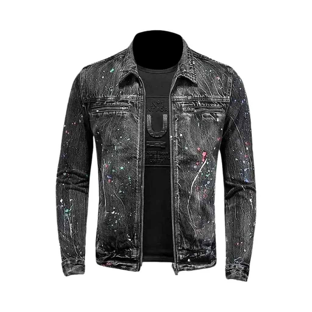 Y2k paint pattern slim men's denim jacket